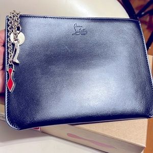 Authentic Christian Louboutin (Loubicute Calf Paris) clutch with shoe charms